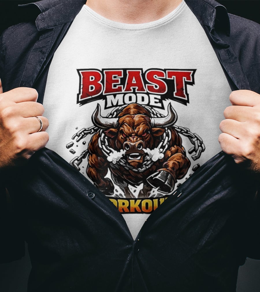 Beast Mode Workout Illustrated Bull Breaking Chains T-Shirt