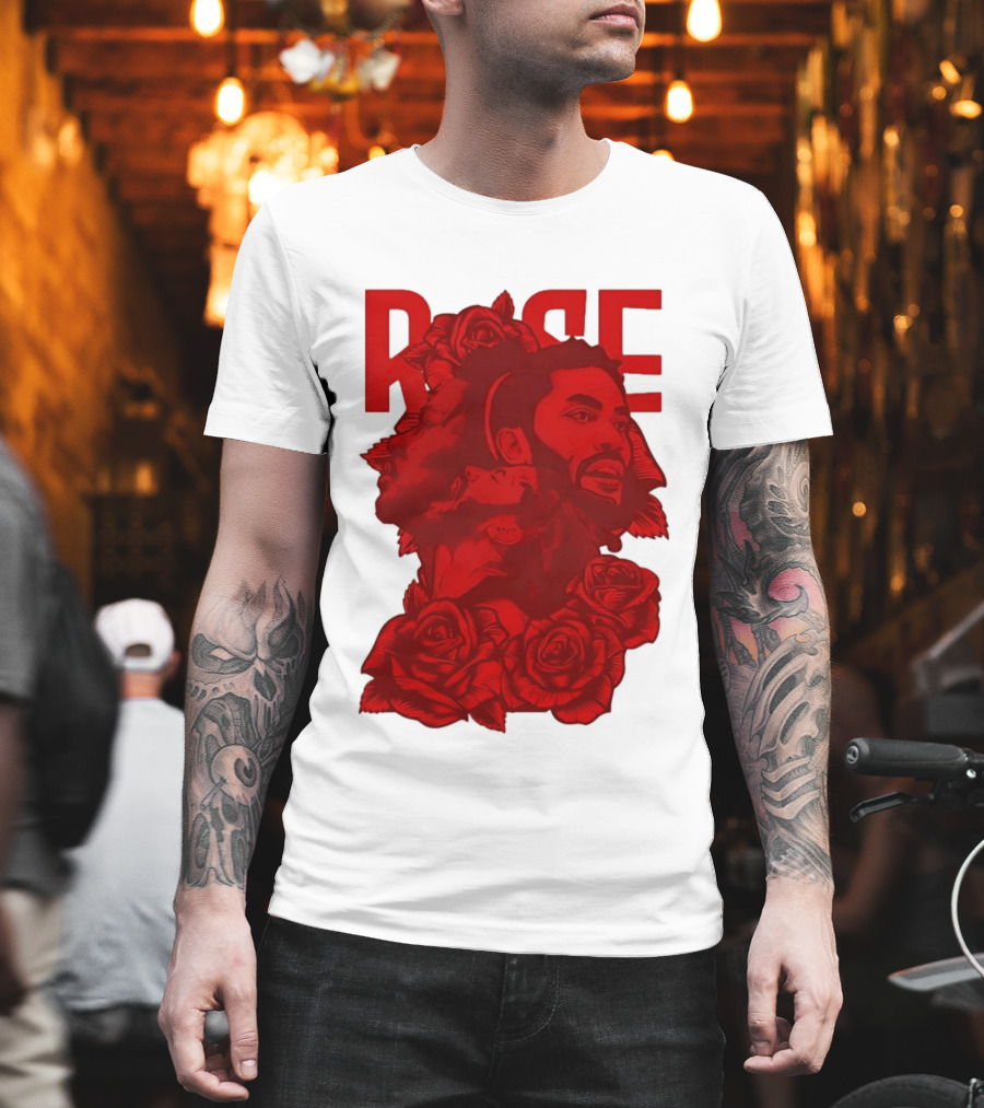 Derrick Rose Red Rose Portrait With Decorative Roses T-Shirt