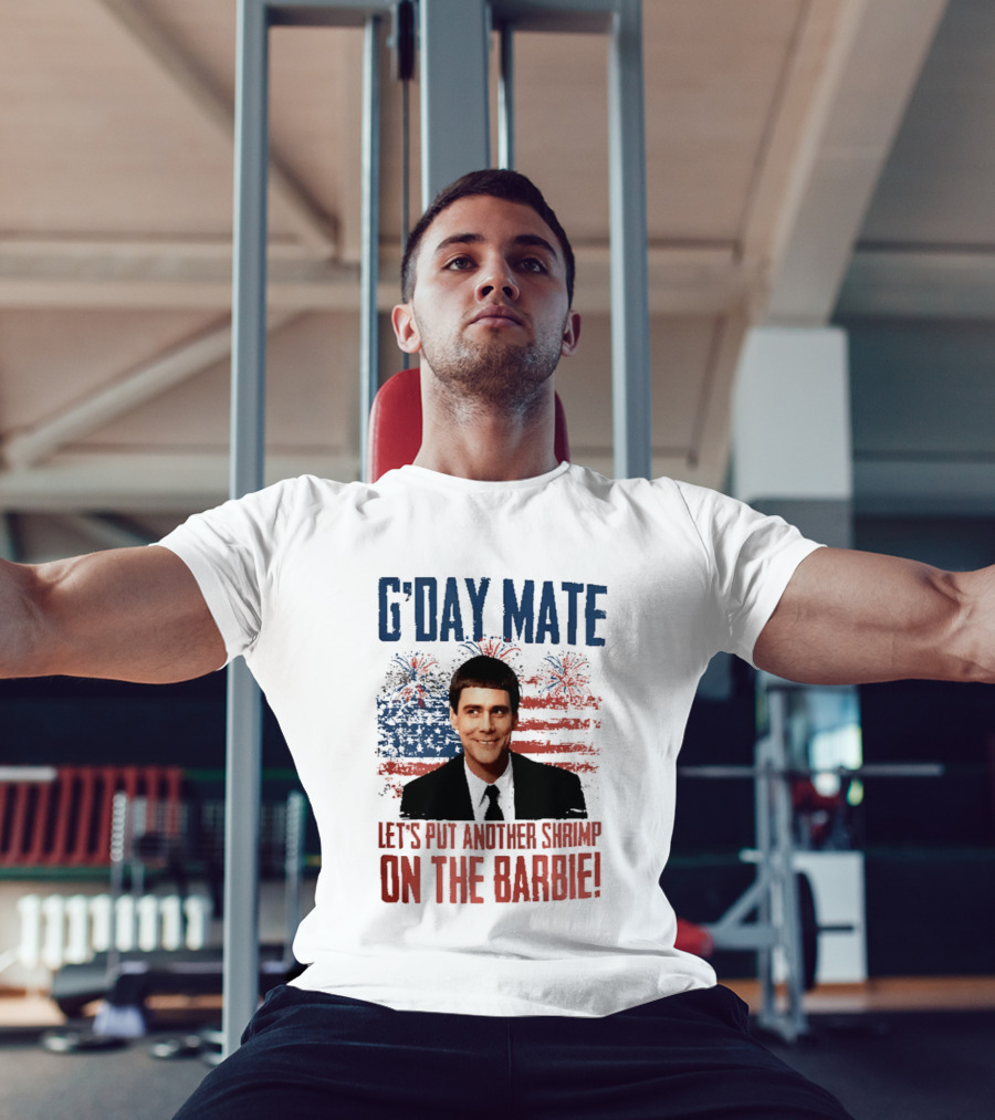 G'Day Mate Let's Put Another Shrimp On The Barbie 4th Of July With Stars And Stripes Fireworks T-Shirt
