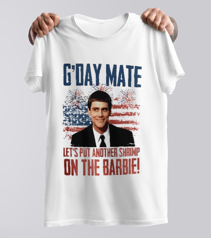 G'Day Mate Let's Put Another Shrimp On The Barbie 4th Of July With Stars And Stripes Fireworks T-Shirt
