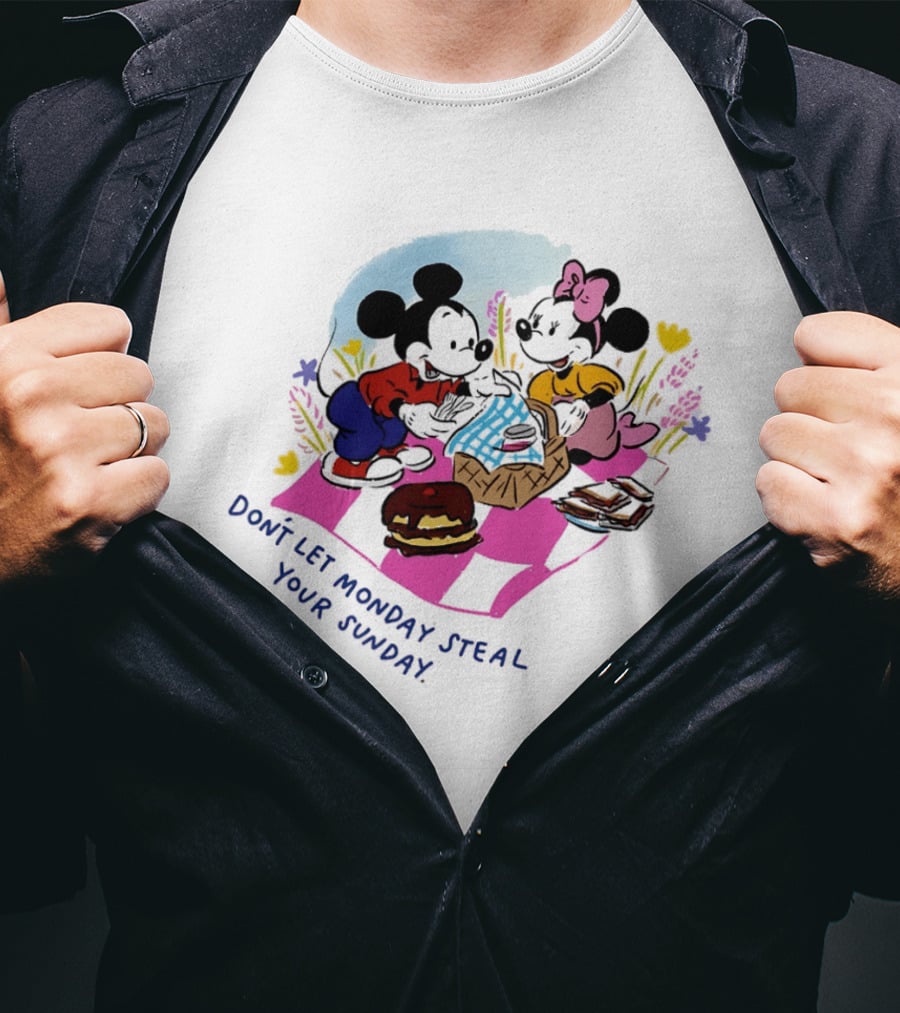 Mickey And Minnie Mouse Don't Let Monday Steal Your Sunday Picnic Fun T-Shirt