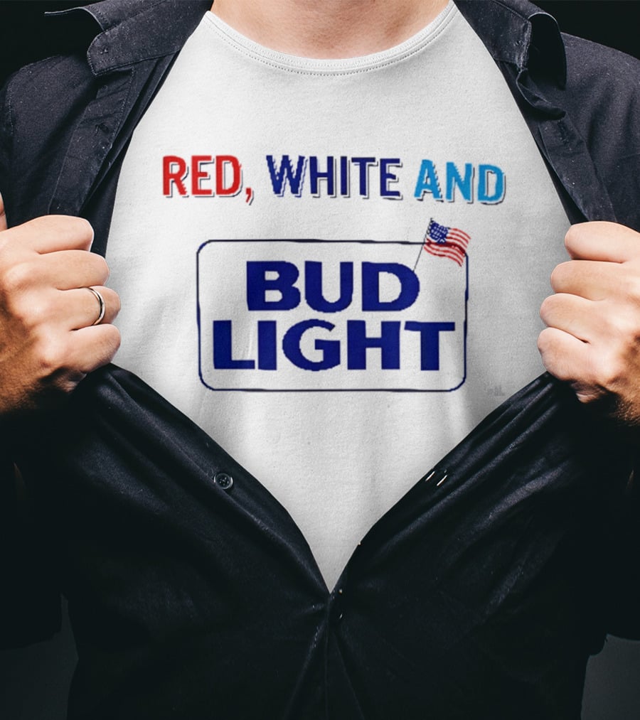 Red White And Bud Light American Flag 4th Of July Celebration T-Shirt