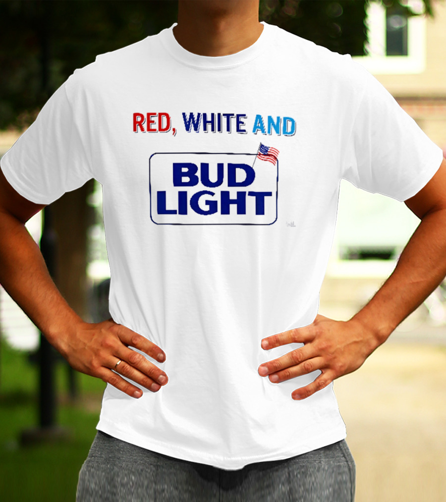 Red White And Bud Light American Flag 4th Of July Celebration T-Shirt