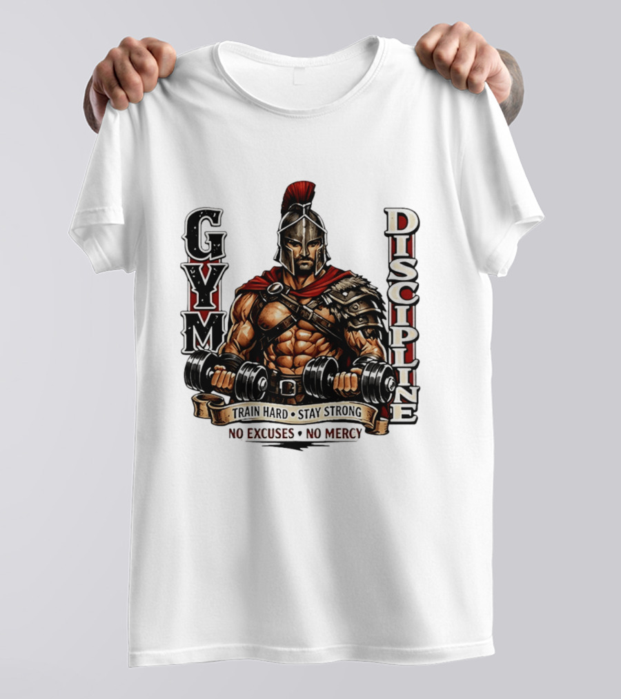 Gym Discipline Spartan Warrior Train Hard Stay Strong No Excuses No Mercy T-Shirt