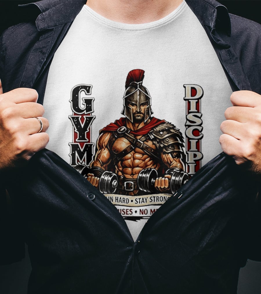 Gym Discipline Spartan Warrior Train Hard Stay Strong No Excuses No Mercy T-Shirt