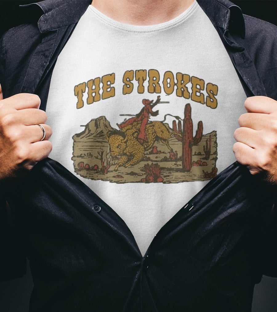 The Strokes Western Bull Rider Desert Scene T-Shirt