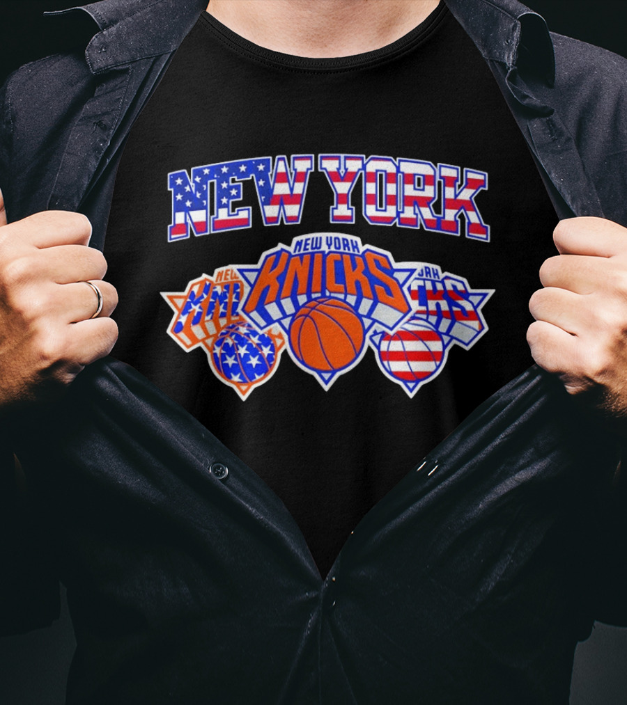 New York Knicks 4th Of July American Flag Basketball Stars And Stripes T-Shirt