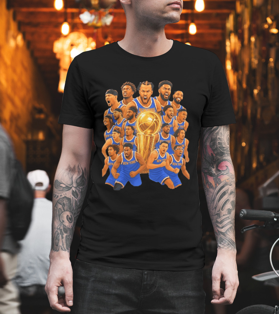 New York Knicks NBA Champions 2026 Players And Trophy Celebration T-Shirt