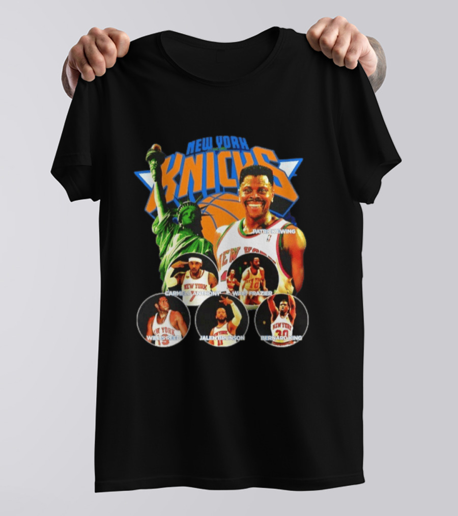 New York Knicks Patrick Ewing Carmelo Anthony Walt Frazier Statue Of Liberty T-Shirt