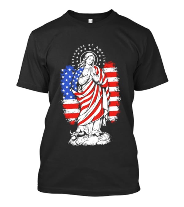 Blessed Virgin Mary Patroness Of The USA With American Flag Colors Catholic T-Shirt