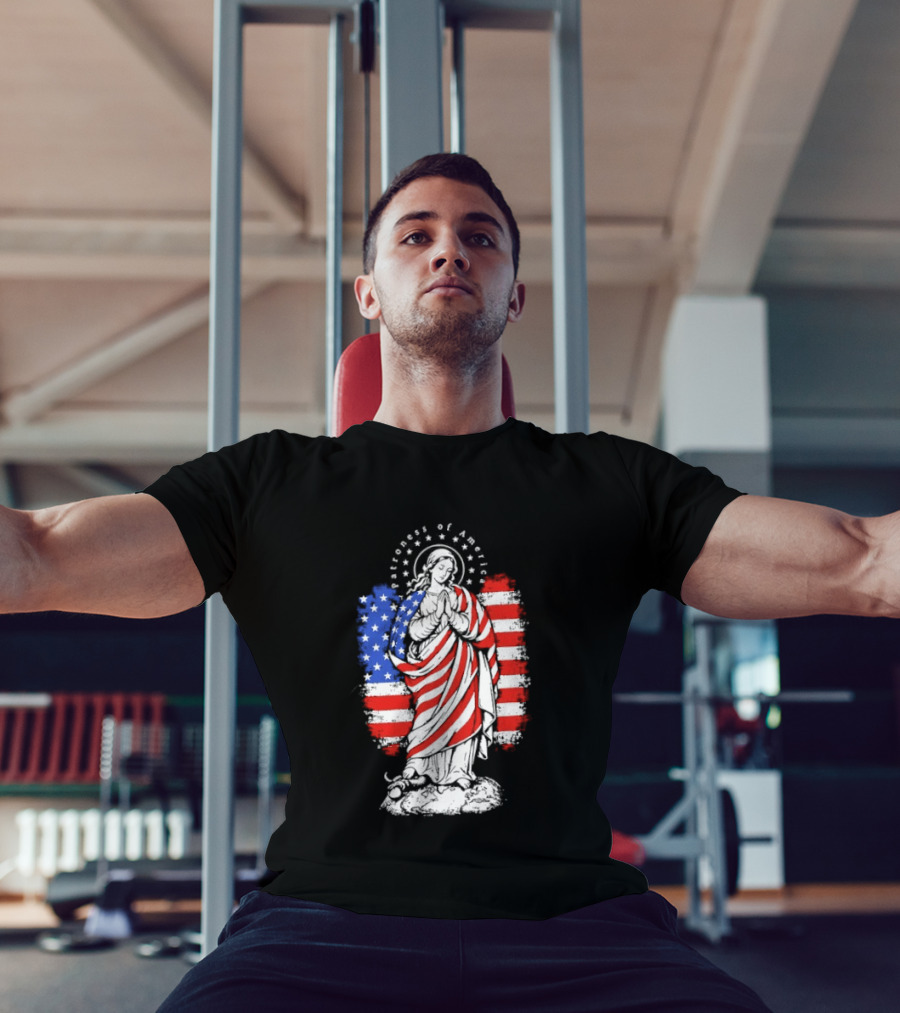 Blessed Virgin Mary Patroness Of The USA With American Flag Colors Catholic T-Shirt