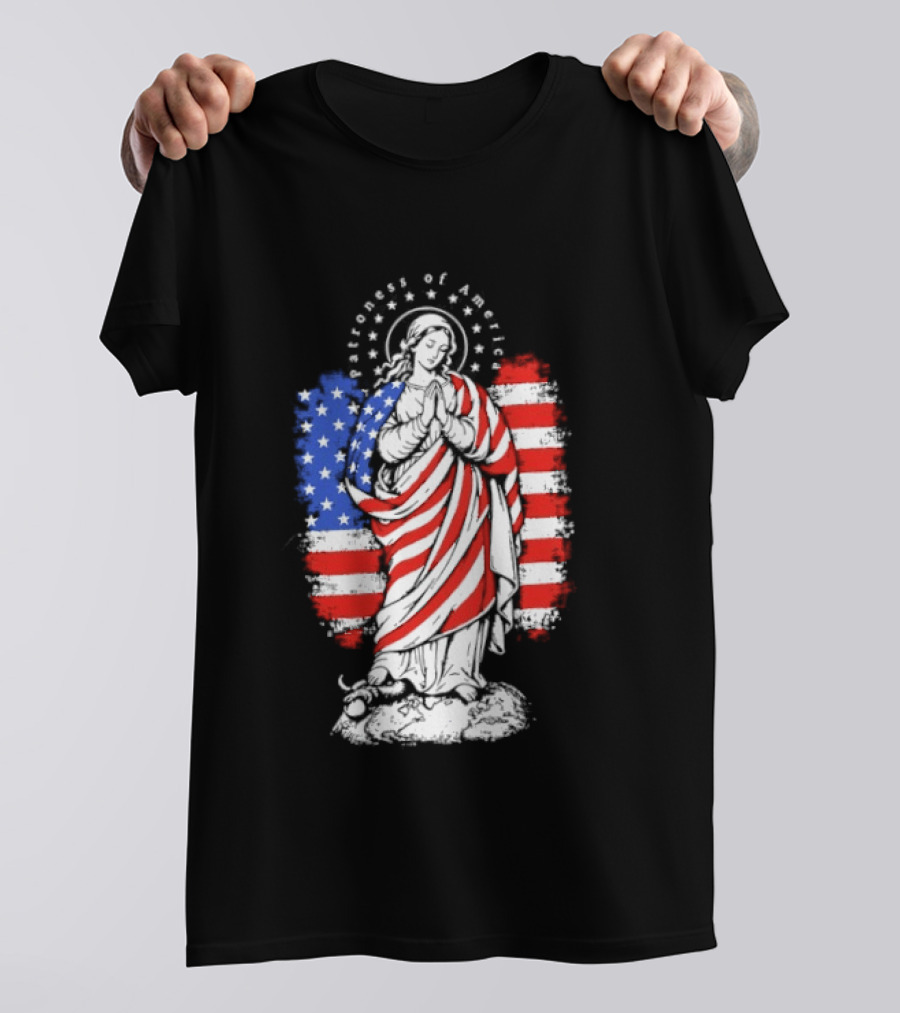 Blessed Virgin Mary Patroness Of The USA With American Flag Colors Catholic T-Shirt