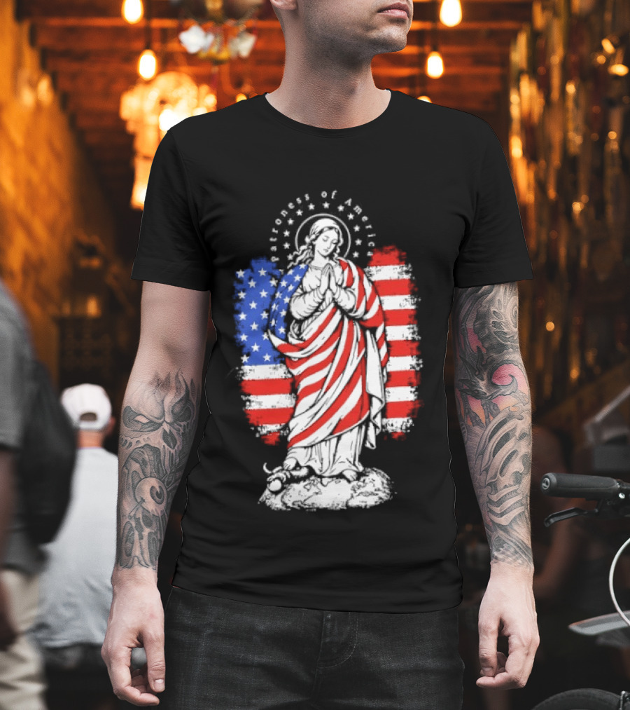 Blessed Virgin Mary Patroness Of The USA With American Flag Colors Catholic T-Shirt