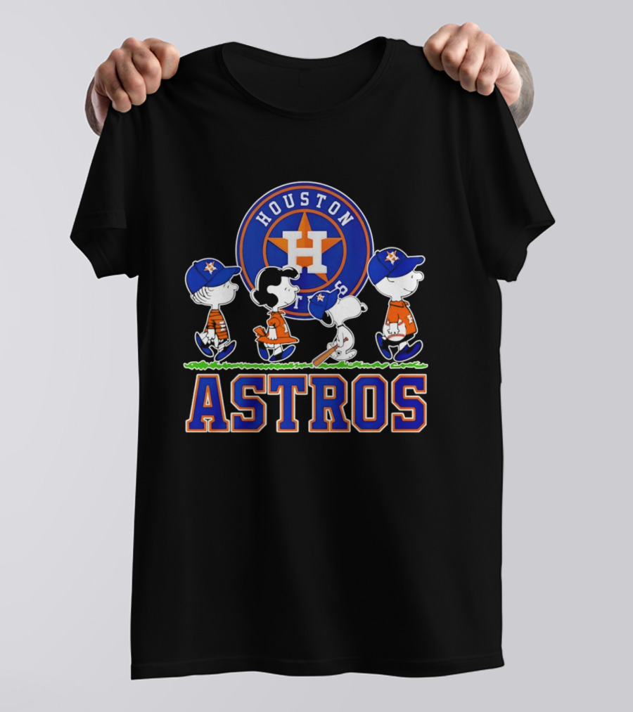 Houston Astros Peanuts Characters Snoopy Walking Baseball Team T-Shirt
