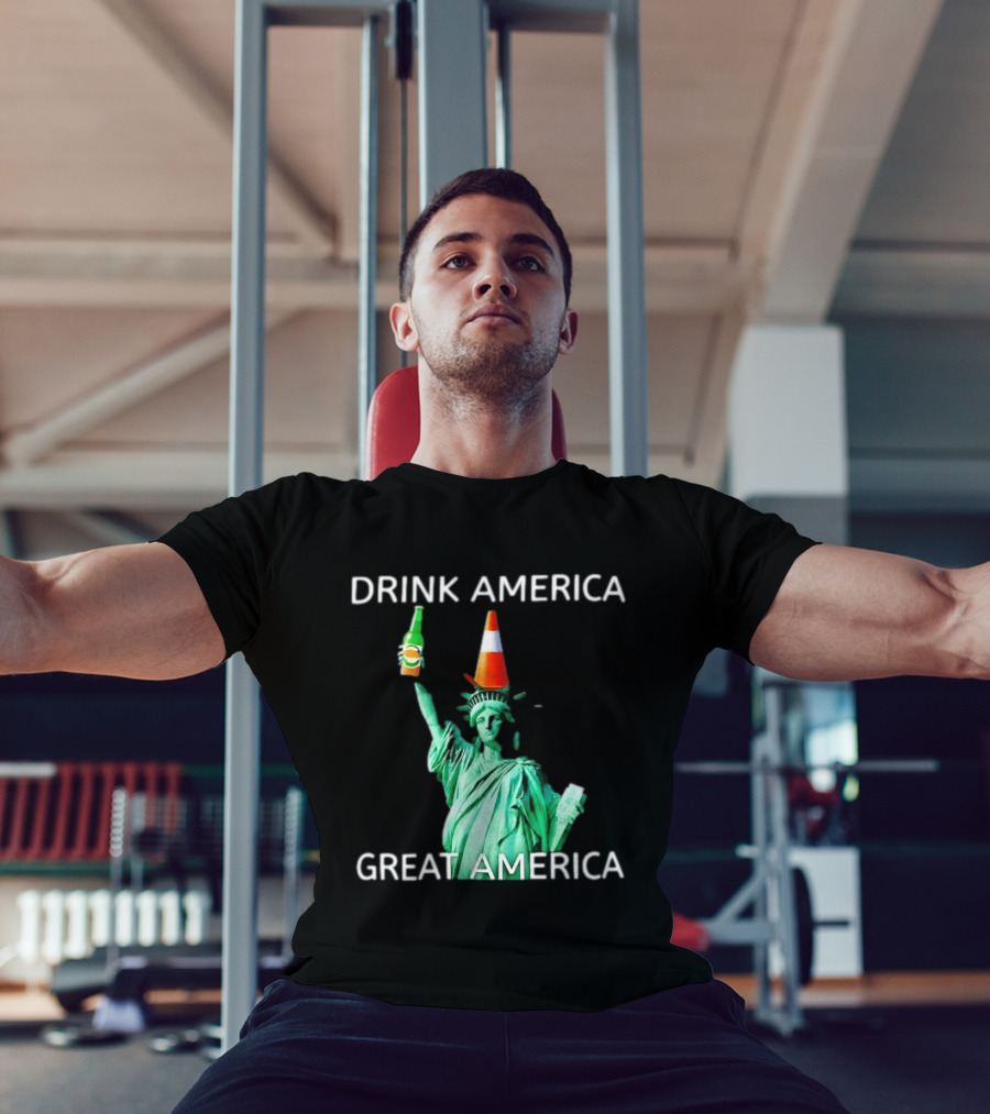Statue Of Liberty Drink America Great America Traffic Cone Beer Bottle T-Shirt