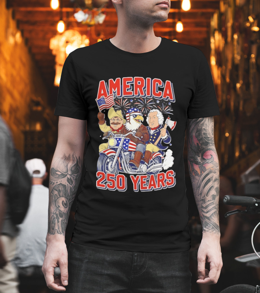 America 250 Years Patriotic Motorcycle Ride With Eagle T-Shirt