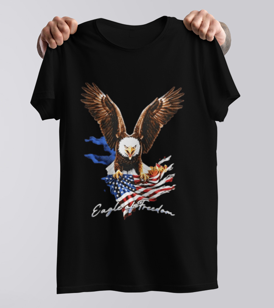 American Eagle Of Freedom Flag Wings Fiery Display T-Shirt