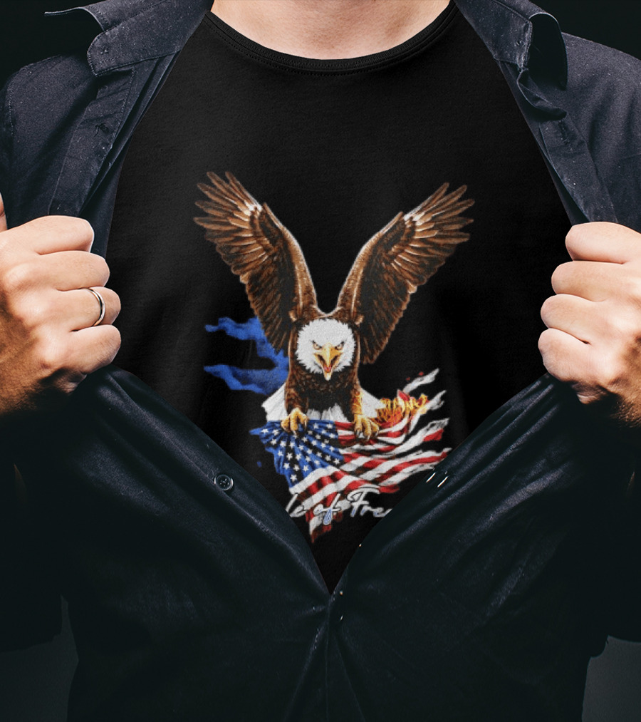 American Eagle Of Freedom Flag Wings Fiery Display T-Shirt