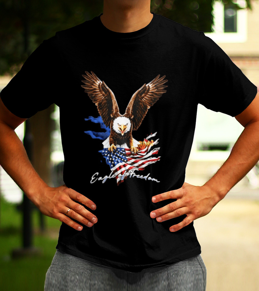 American Eagle Of Freedom Flag Wings Fiery Display T-Shirt