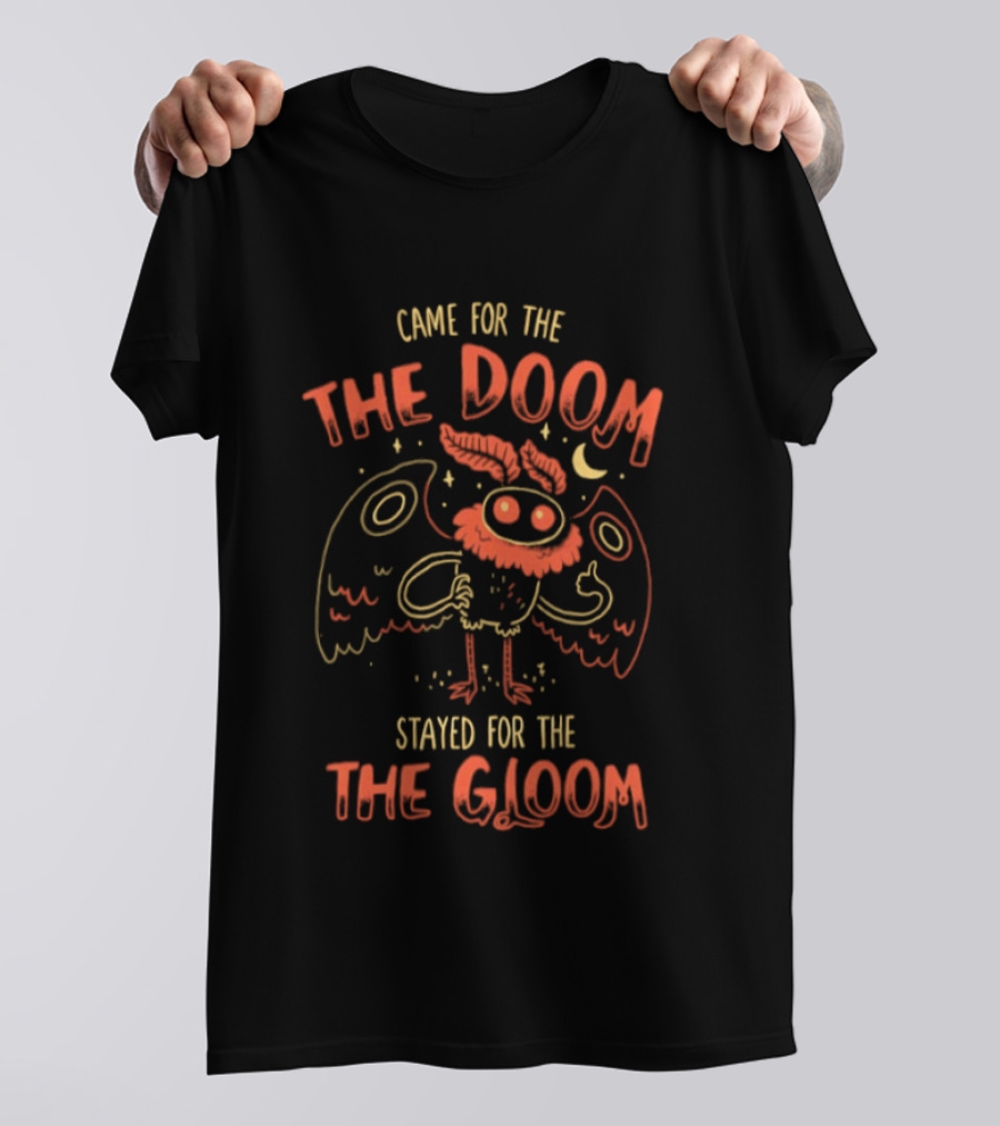 Came For The The Doom Stayed For The The Gloom Owl Cartoon With Crescent Moon And Stars T-Shirt