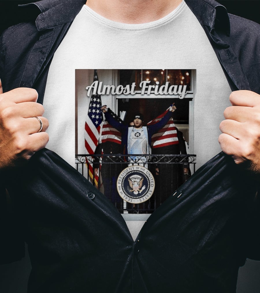 Almost Friday Justin Gaethje US Flag Blue Room Balcony White House UFC Freedom 250 T-Shirt