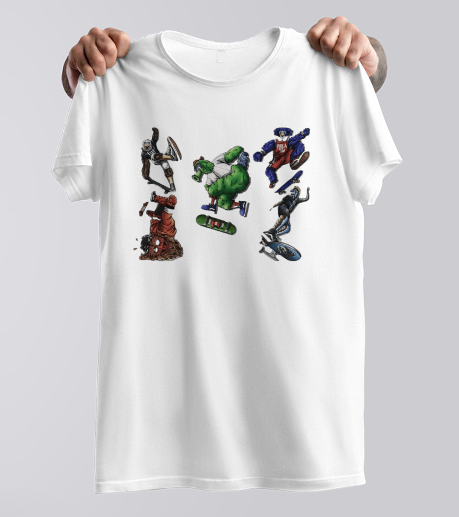 Philadelphia Sports Mascots Skateboarding Extravaganza Happy National Day T-Shirt