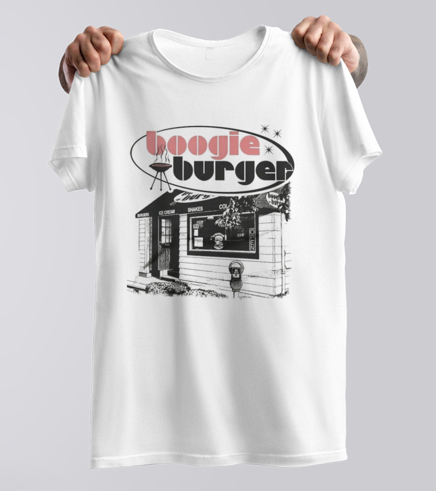 Boogie Burger BBQ Rustic Cabin Scene T-Shirt