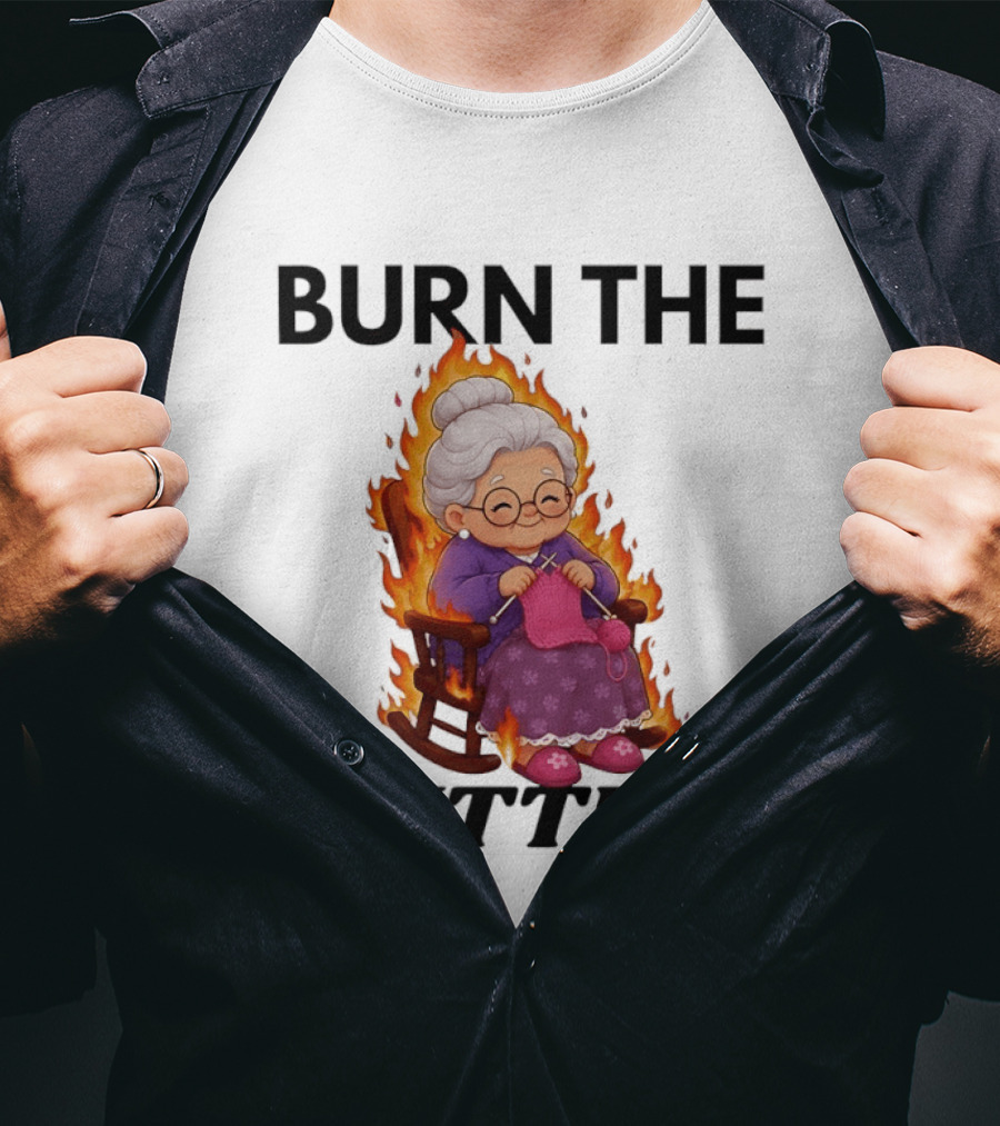 Burn The Knitters Grandma Crocheting Flame T-Shirt