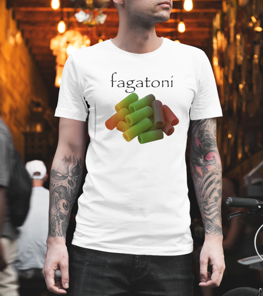 Fagatoni Gay Pasta LGBTQ Pride Multicolor Rigatoni T-Shirt