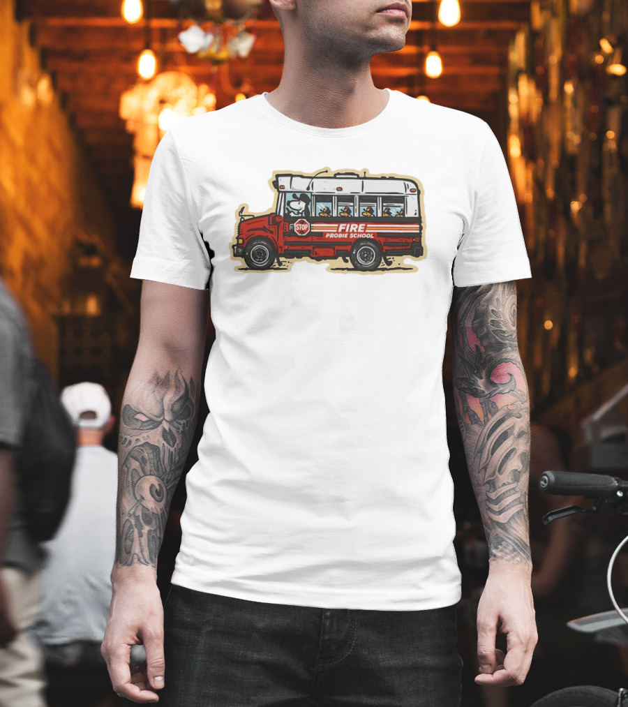 Firefighter Snoopy Woodstock School Bus Fire Probie Training T-Shirt