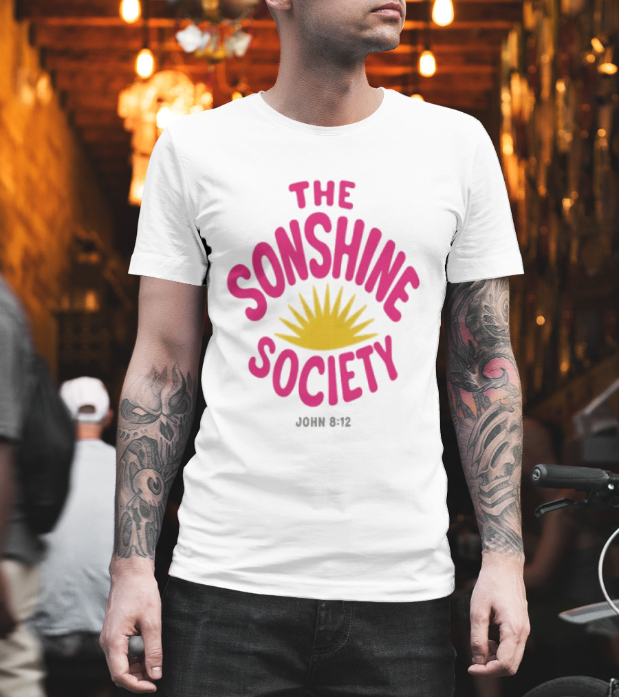 The Sonshine Society John 8 12 Bold Pink Yellow Sunburst T-Shirt