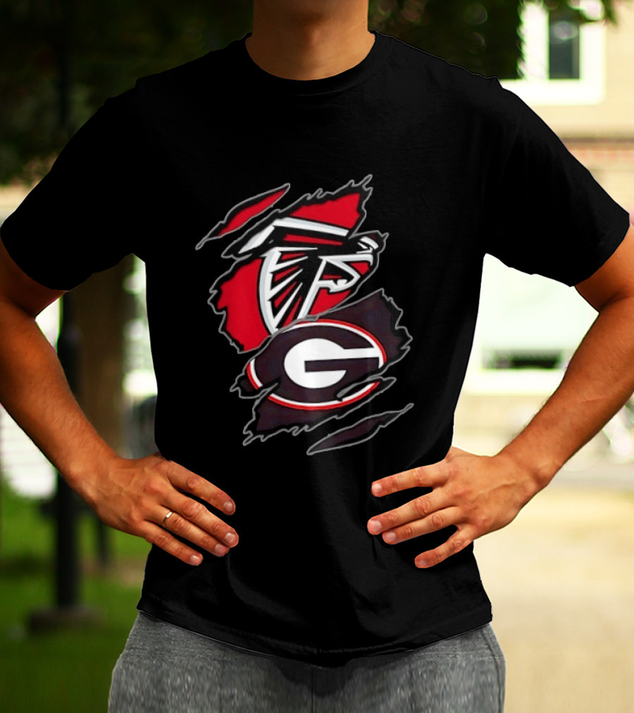 Atlanta Falcons Georgia Bulldogs Two Teams One Heart Scratch T-Shirt