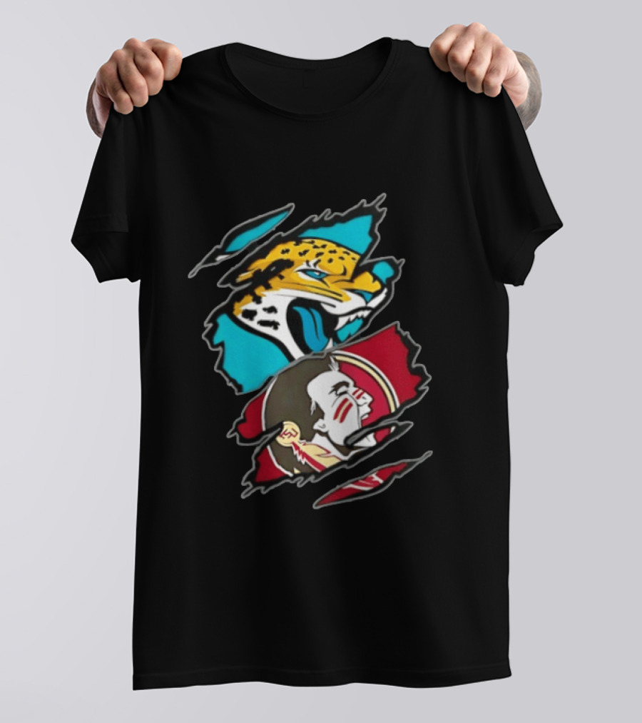 Jacksonville Jaguars Florida State Seminoles Two Teams One Heart Scratch T-Shirt