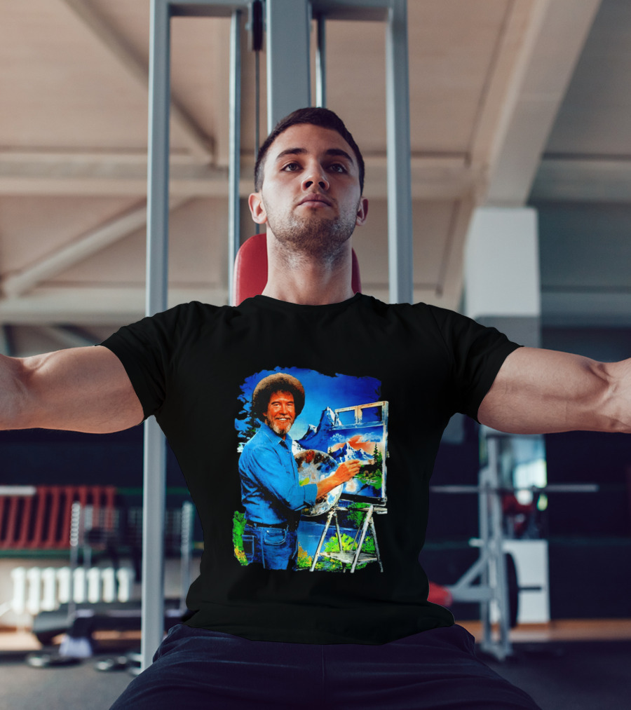 Bob Ross Painting Landscape Artist With Mountain Scene T-Shirt