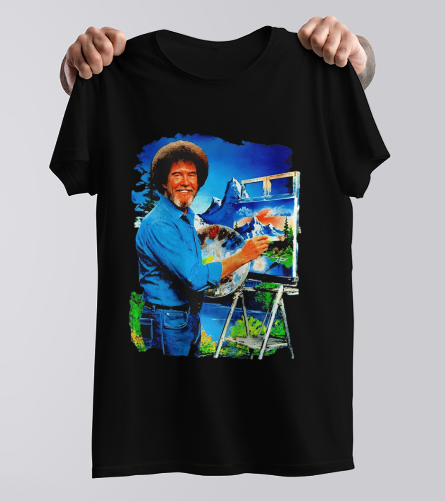 Bob Ross Painting Landscape Artist With Mountain Scene T-Shirt