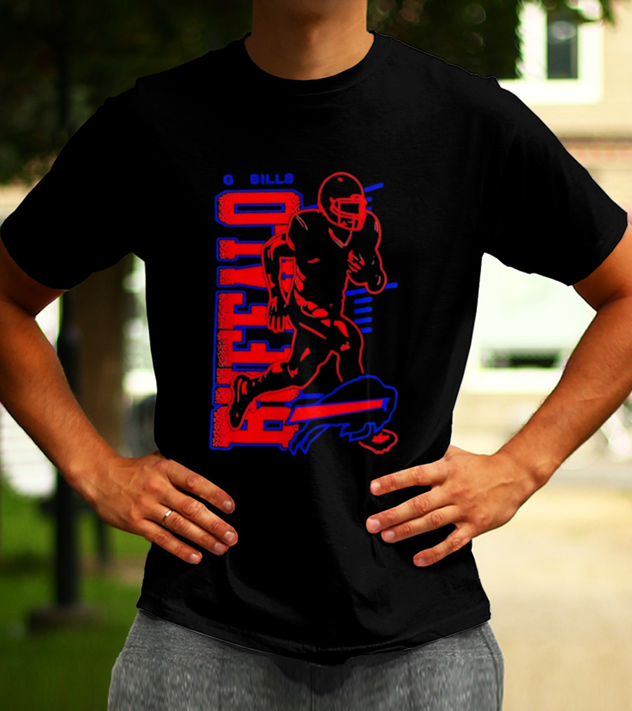 Buffalo Bills Go Bills Football Player Running Action T-Shirt