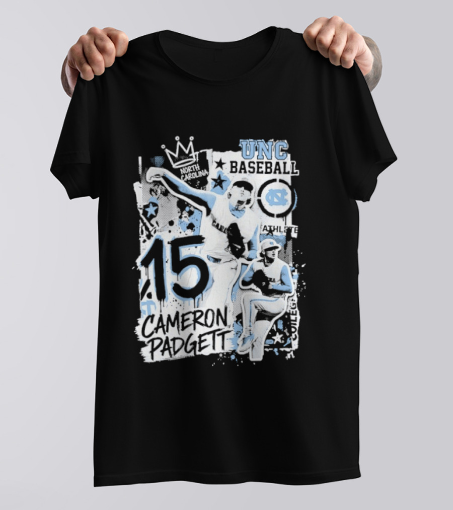 Cameron Padgett 15 UNC Baseball Player Collage Comic UNC Baseball T-Shirt
