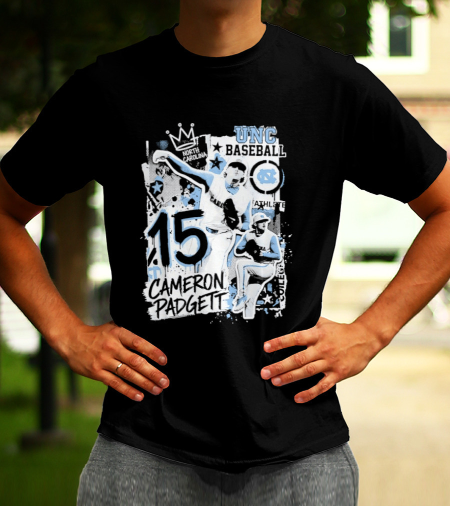 Cameron Padgett 15 UNC Baseball Player Collage Comic UNC Baseball T-Shirt