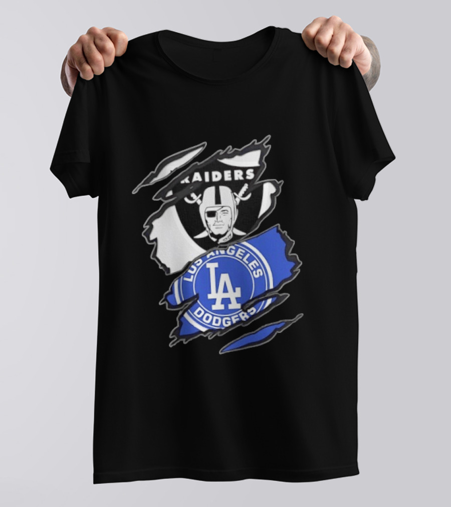 Las Vegas Raiders Los Angeles Dodgers Two Teams One Heart Scratch T-Shirt
