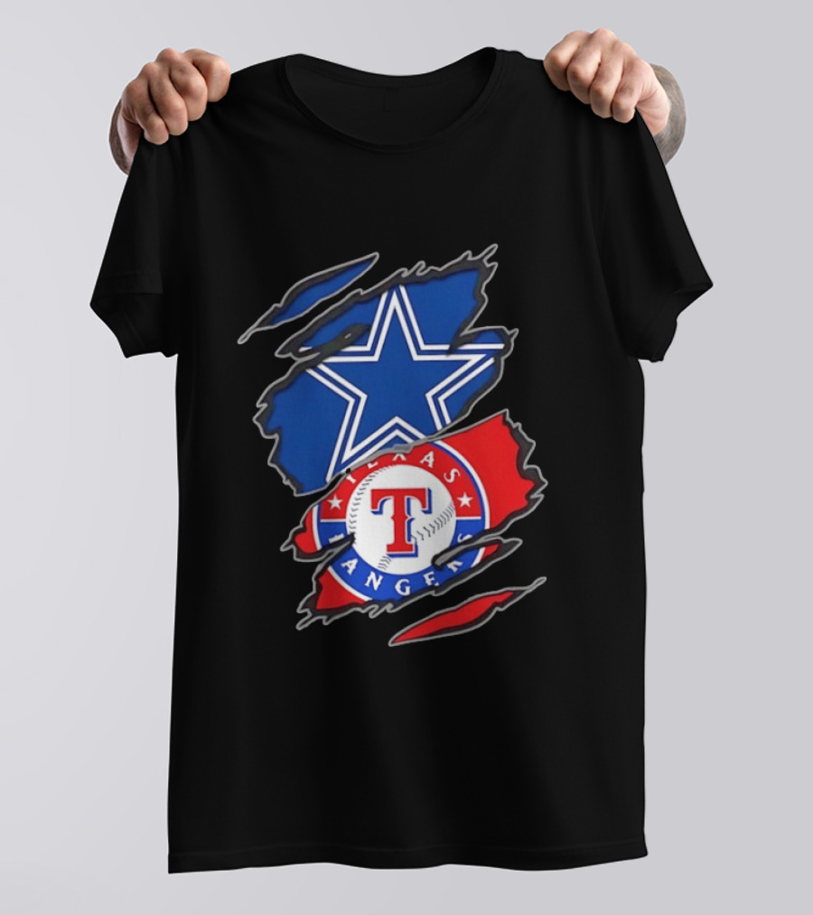 Dallas Cowboys Texas Rangers Two Teams One Heart Scratch T-Shirt
