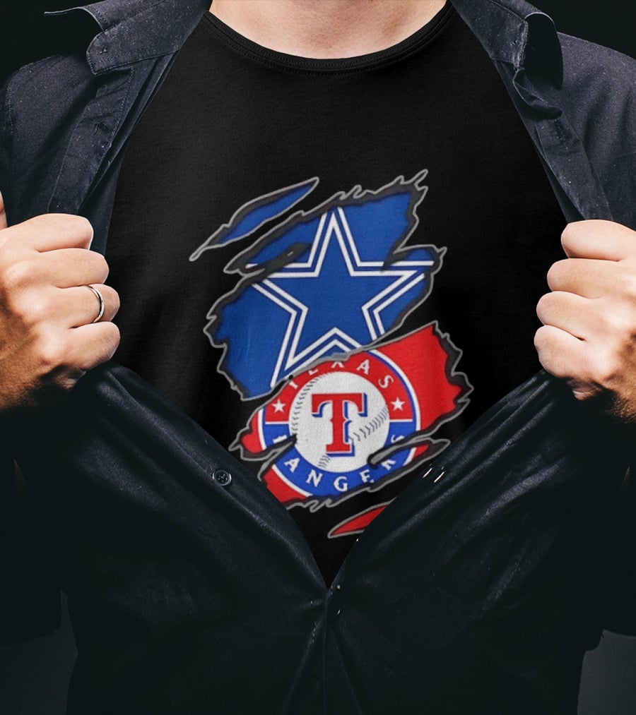 Dallas Cowboys Texas Rangers Two Teams One Heart Scratch T-Shirt