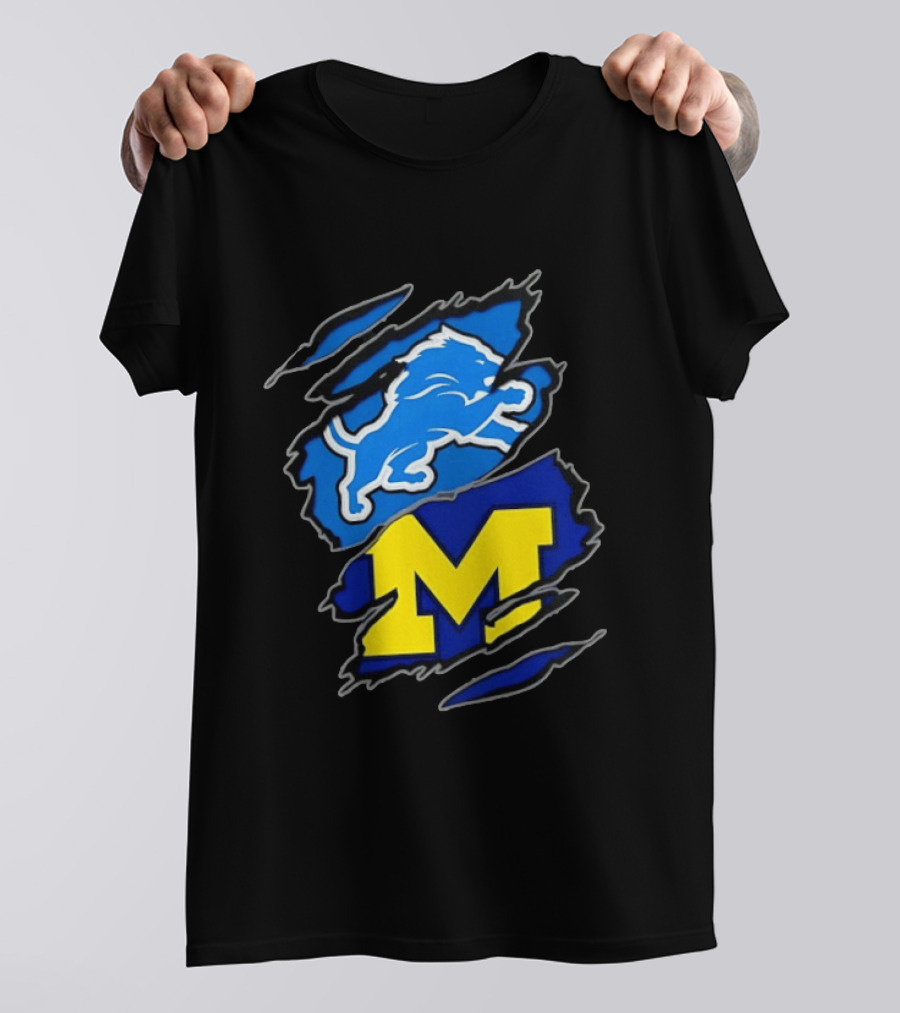 Detroit Lions Michigan Wolverines Two Teams One Heart Scratch T-Shirt