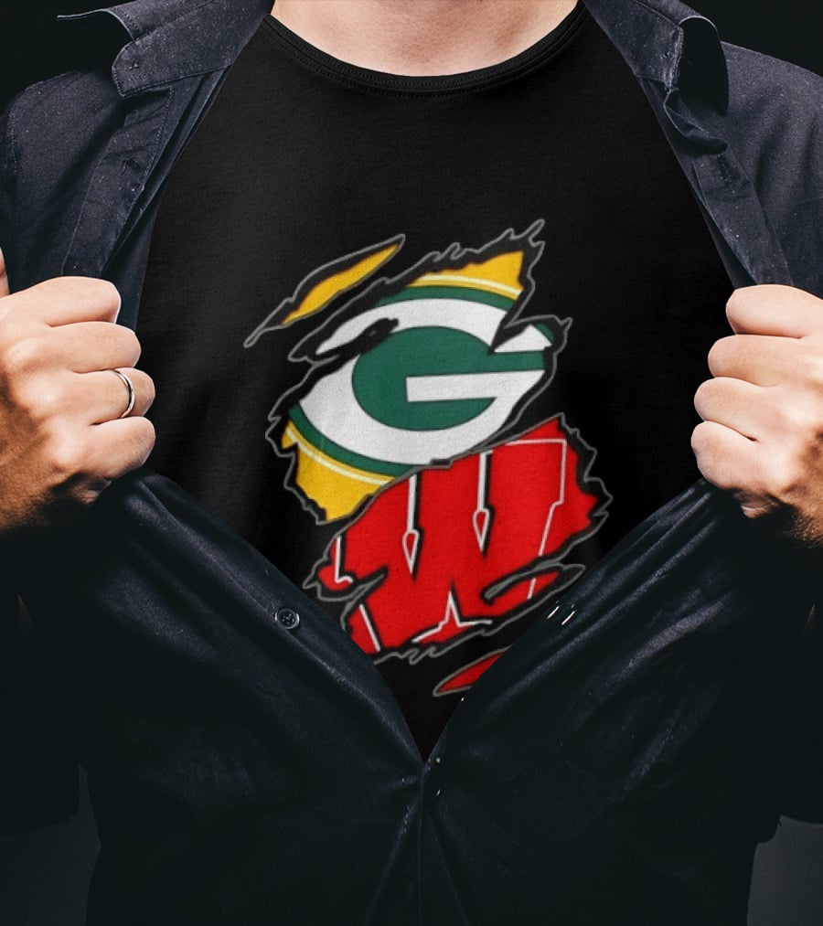 Green Bay Packers Wisconsin Badgers Two Teams One Heart Scratch T-Shirt