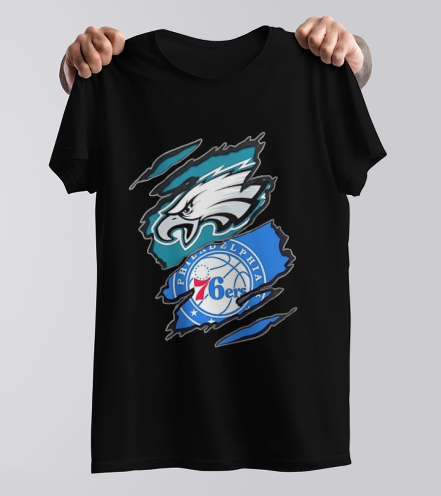 Philadelphia Eagles And Philadelphia 76ers Two Teams One Heart Scratch T-Shirt
