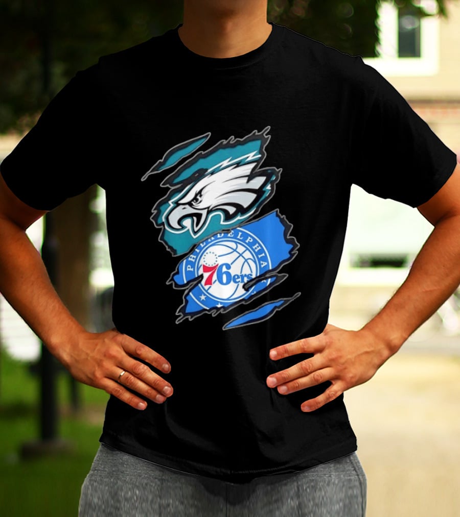 Philadelphia Eagles And Philadelphia 76ers Two Teams One Heart Scratch T-Shirt