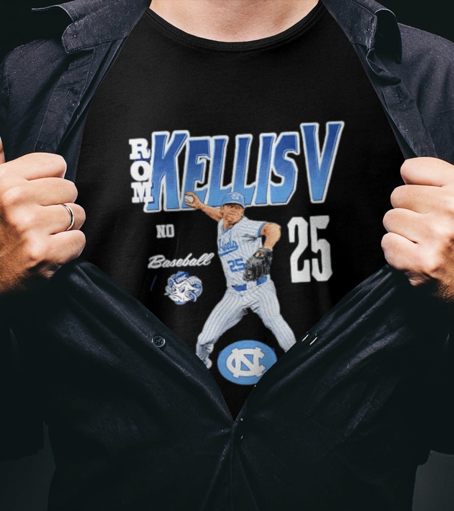 Rom Kellis V North Carolina Baseball No 25 Player UNC Tar Heels T-Shirt