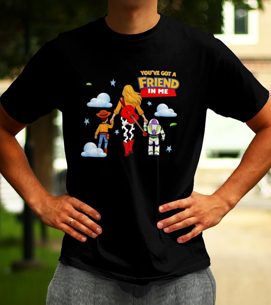You've Got A Friend In Me Woody Buzz Lightyear Woman Walking With Clouds T-Shirt