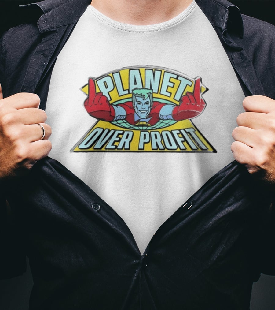 Captain Planet Enamel Pin Planet Over Profit Vintage Cartoon Hero Earth áticos T-Shirt
