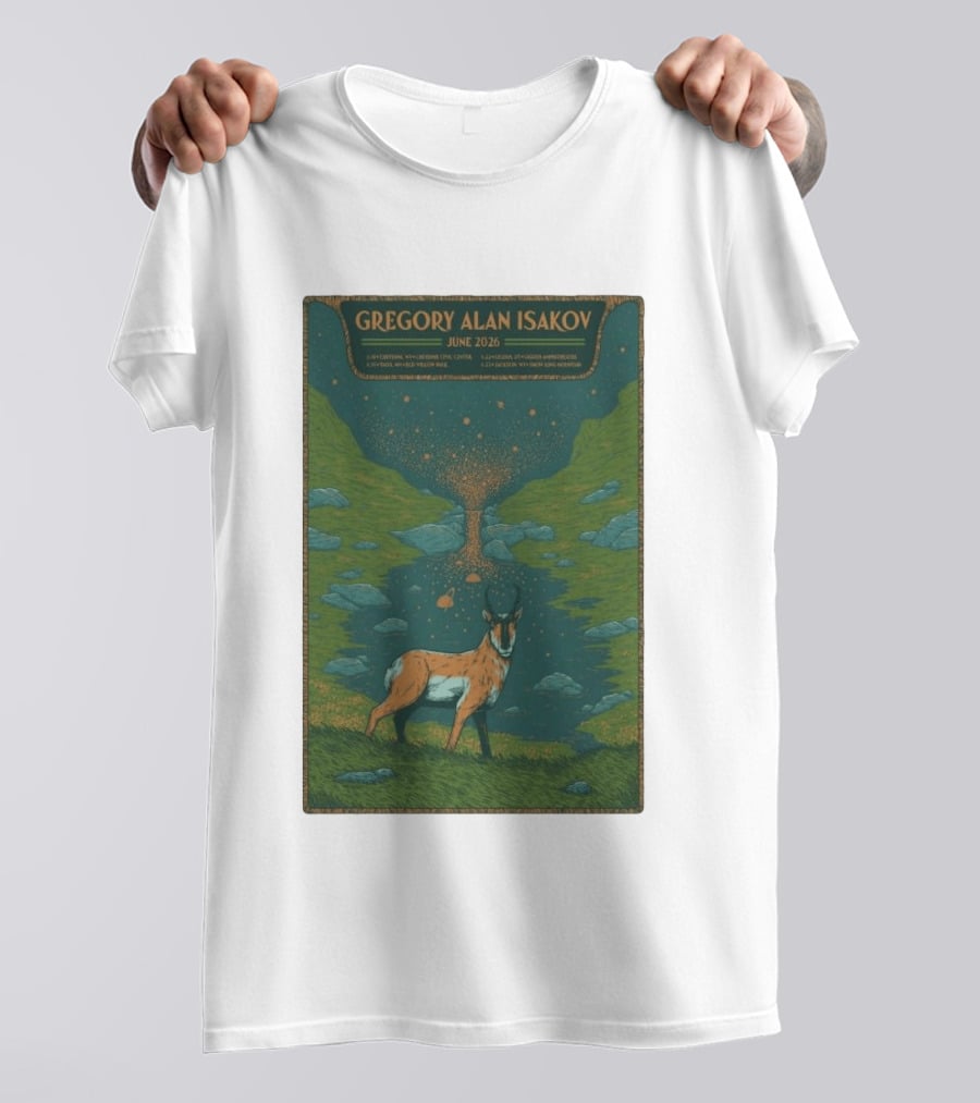 Gregory Alan Isakov June 2026 Tour With Antelope In Lush Mountain Scenery T-Shirt