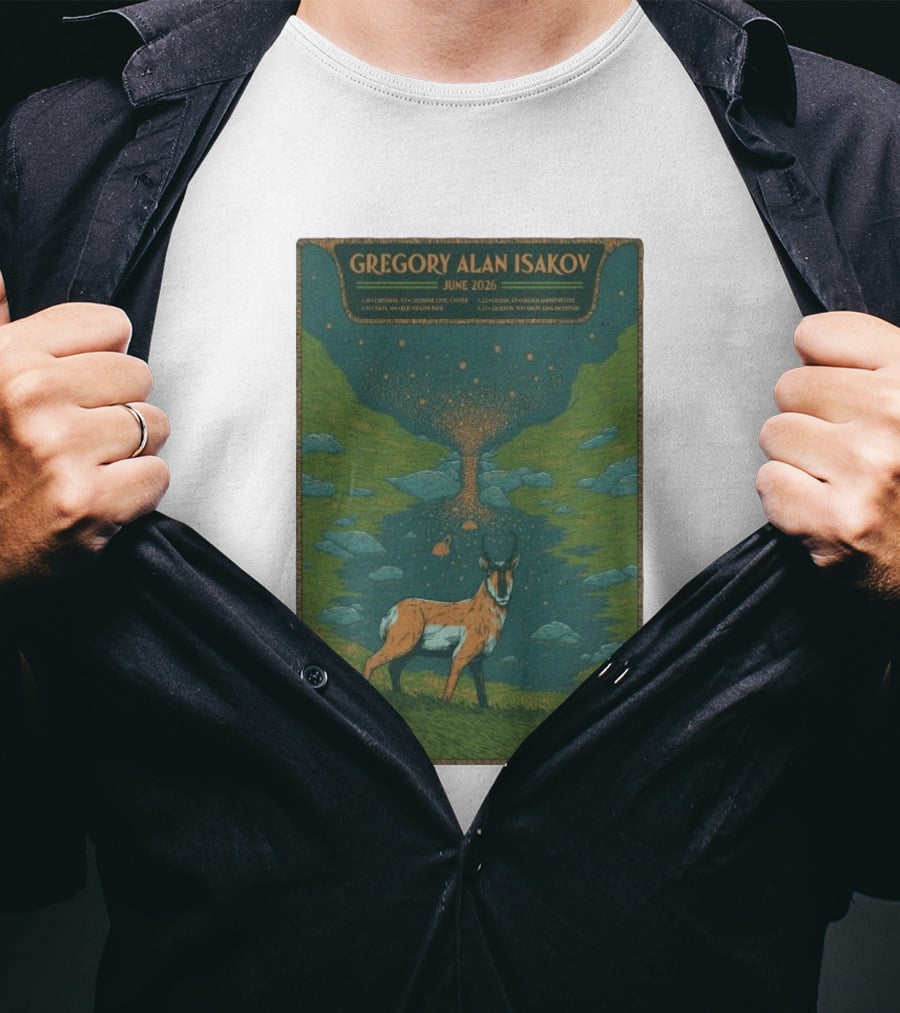 Gregory Alan Isakov June 2026 Tour With Antelope In Lush Mountain Scenery T-Shirt